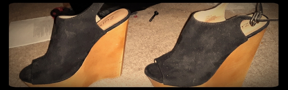 Black suede peep toe wedges
